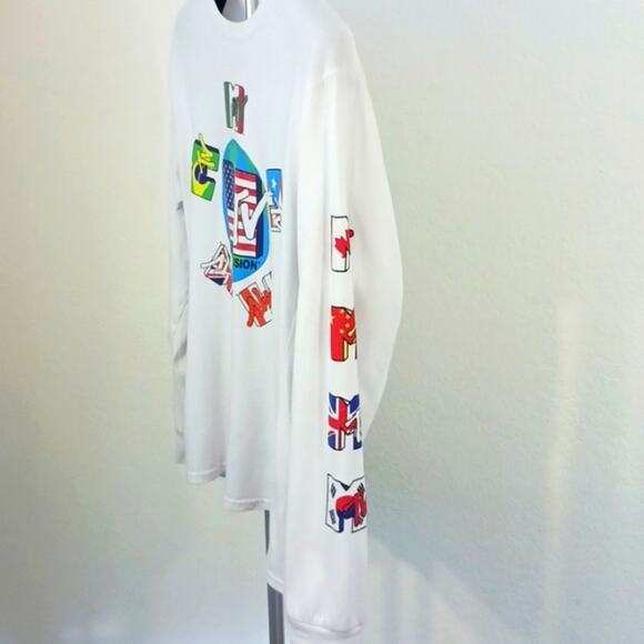 MTv WHITE T-shirt Mens Sz M Long Sleeve Unisex Colorful Retro Burnout Preppy VNT - Picture 4 of 5
